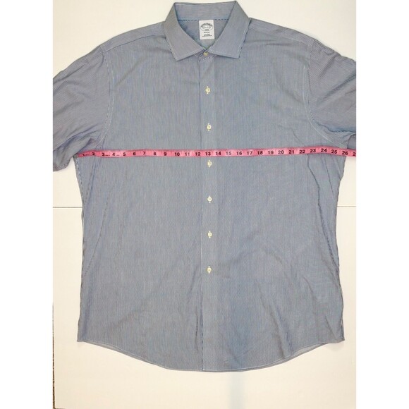 Brooks Brothers Mens 17.5 Reg Blue White Stripe Long Sleeve Button Up Shirt - Picture 4 of 6